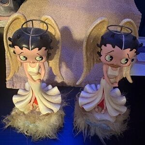 Betty Boop Gold Winged Angel Figurine Pair in White, Gold, Black, Pink